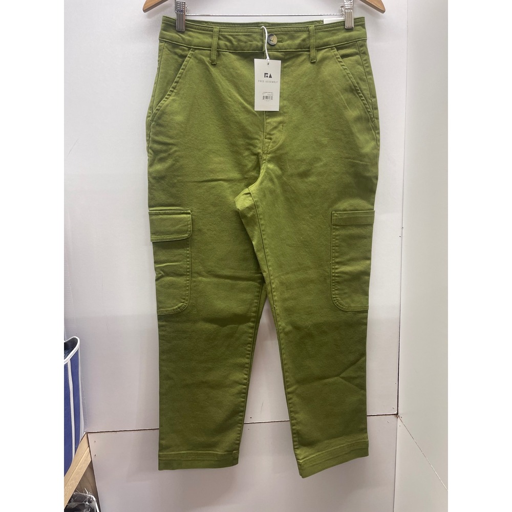 Free Assembly Olive Green Cargo Pants Straight Leg Utility Trousers Size 8